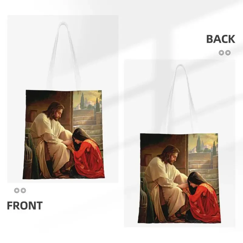 And Mary Magdalene Grocery Shopping Bags Canvas Shopper Shoulder Tote Bags Religious Christian Divine Mercy Handbag