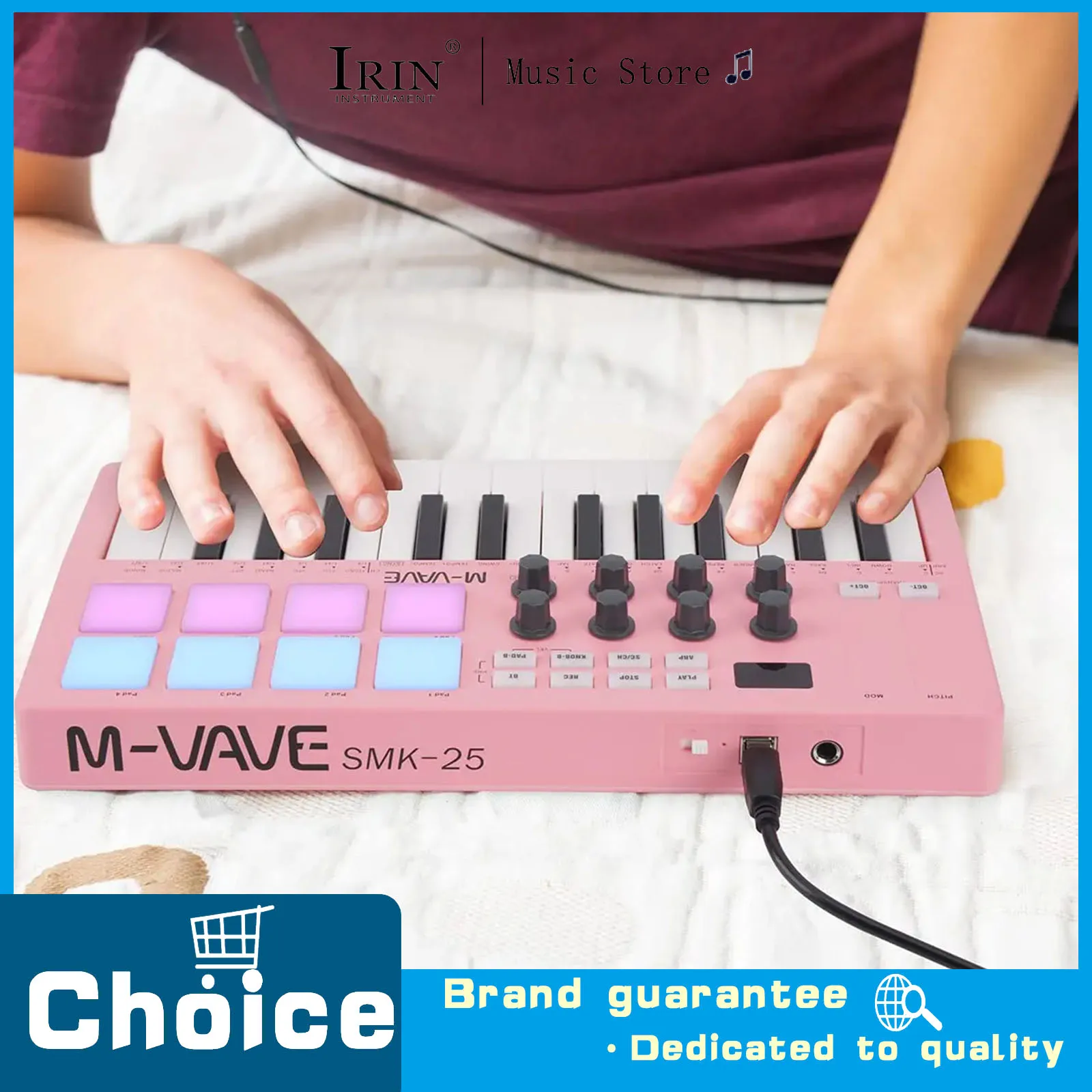 Pink 25-Key MIDI Control Keyboard Mini USB Keyboard Controller with 25 Velocity Sensitive Keys 8 RGB Backlit Pads 8 Knobs
