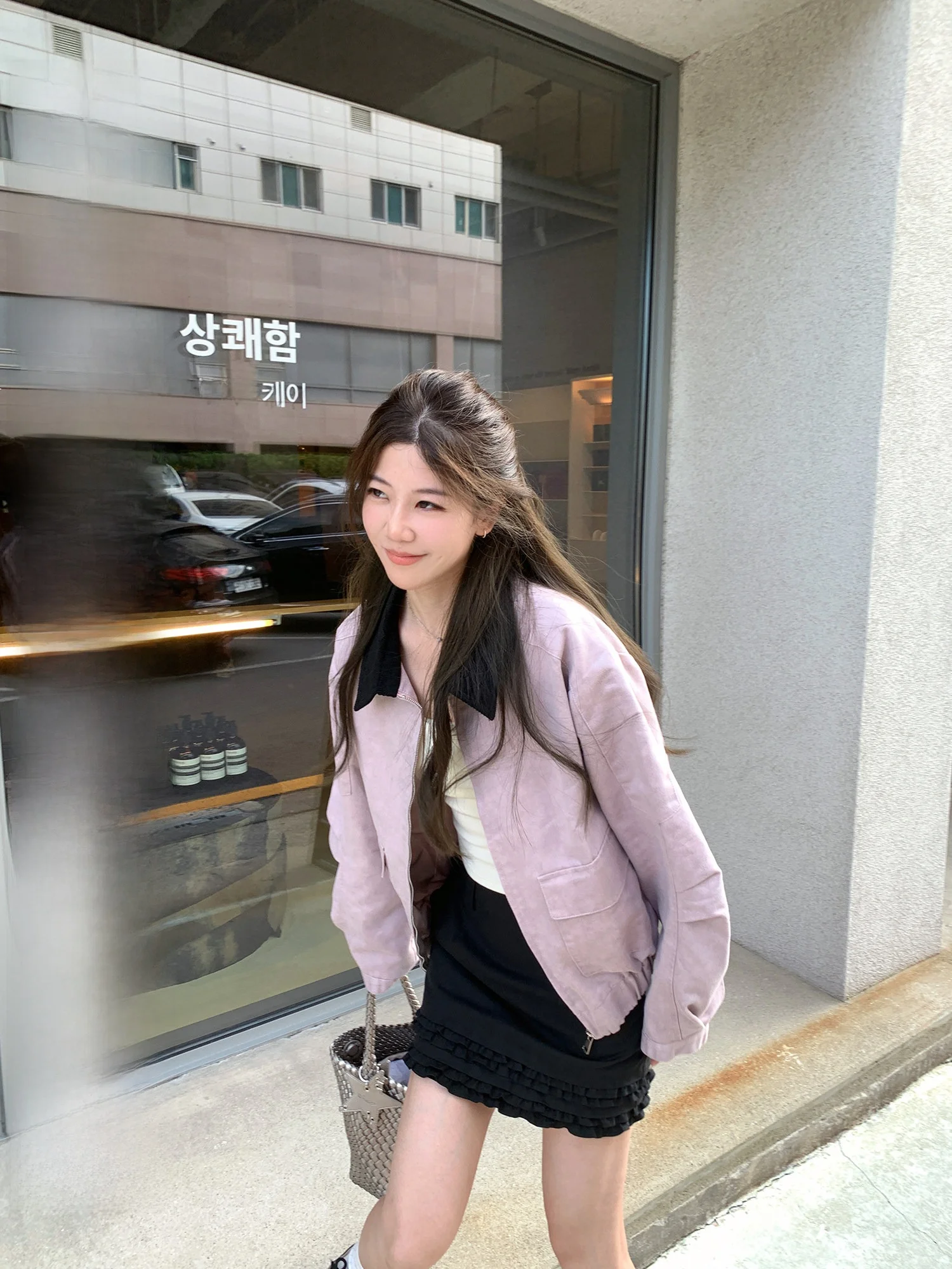 Anline ed Purple Suede Jaet ort Casual Sle Stand Collar Women's Leather Coat Commute Sle Long Sve Zipper