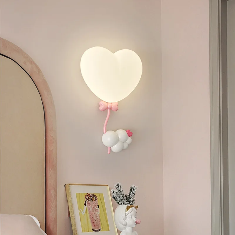 

Cream Wind Love Balloon Wall Lamp Bedroom Bedside Lamp Simple Modern Children's Room Cartoon LED Eye Protection Full Spectrum