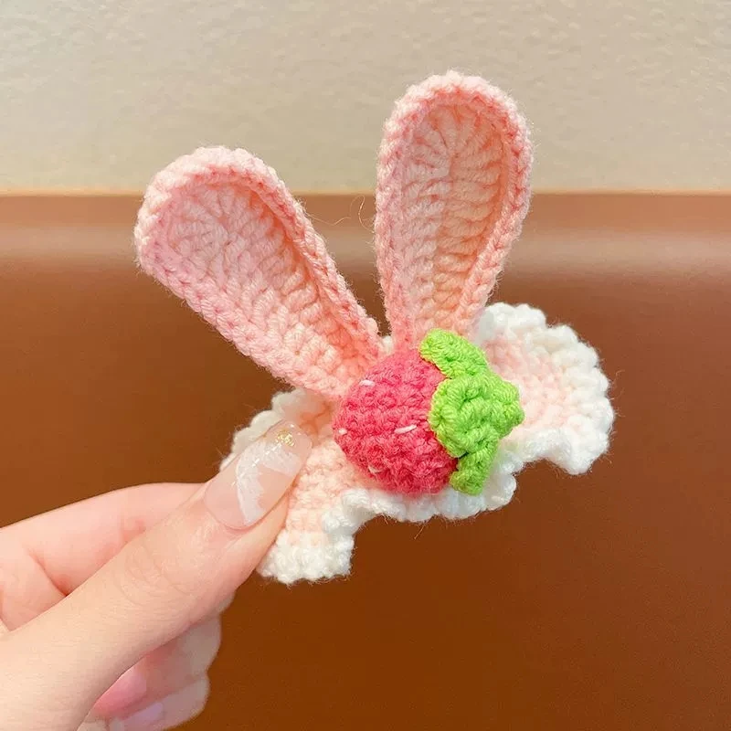 لطيف محبوك بوبي دبوس الشعر للفتيات إكسسوارات الشعر الأطفال اليدوية الكروشيه المشابك الكرتون لطيف أرنب دبابيس الشعر للأطفال