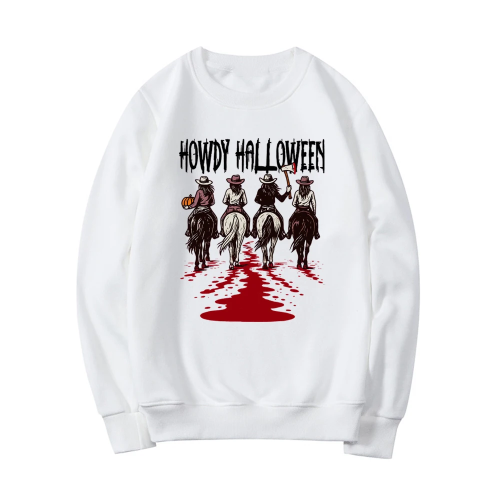 Howdy Halloween Sweatshirt Western Halloween Girls Hoodie Casual Long Sleeve Women Crewneck Sweatshirt Funny Cowgirl Pullovers
