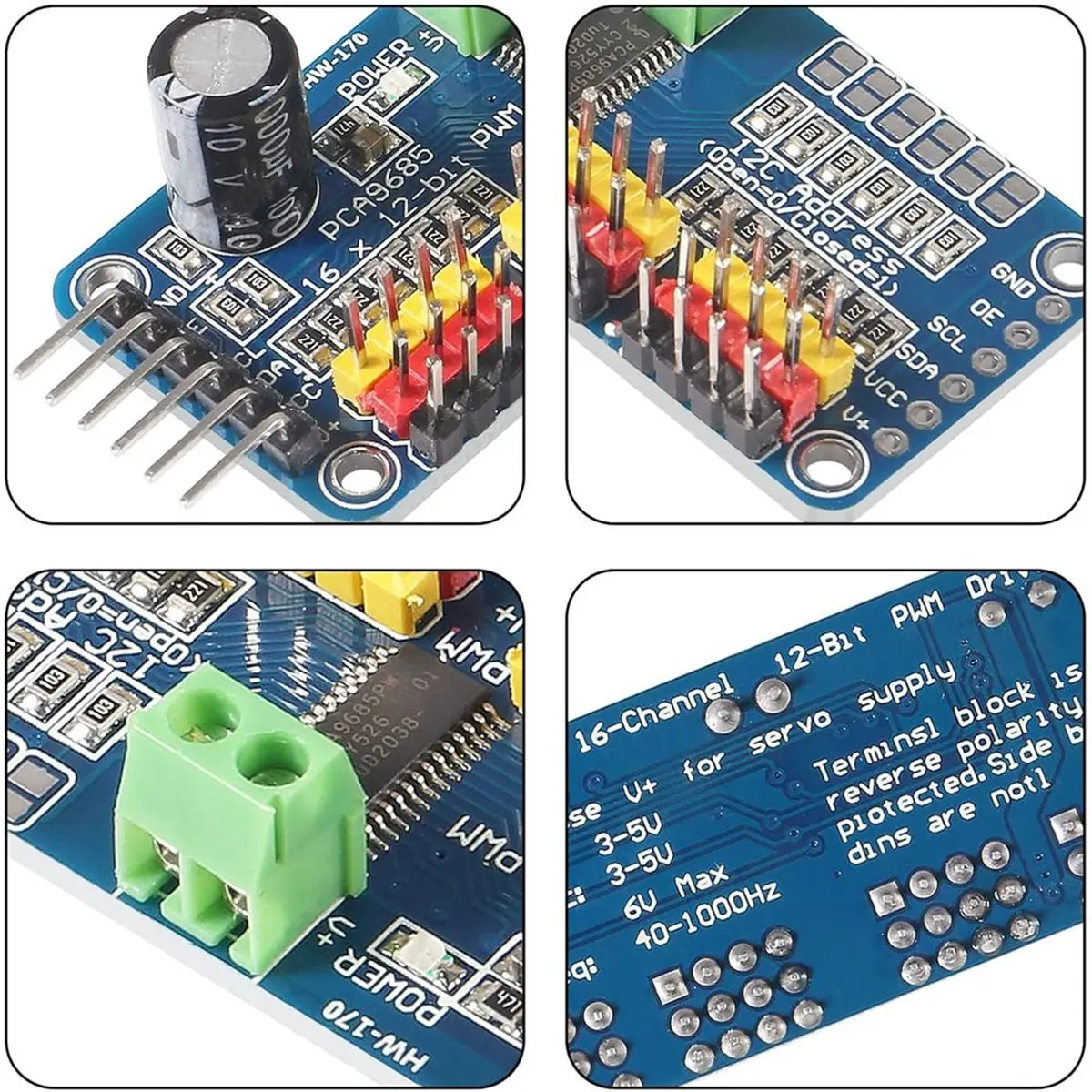 4pcs PCA9685 16 Channel 12 Bit PWM Servo Motor Driver Board IIC Module IIC Interface