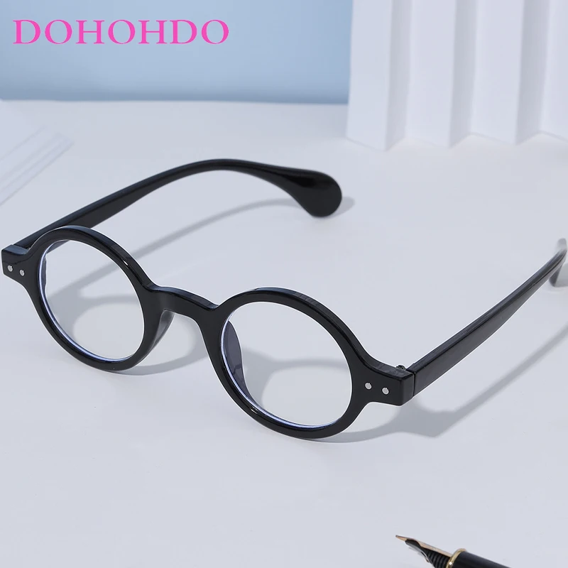 

DOHOHDO New Women Fashion Oval Small Frame Eyeglasses Frame Casual Retro Rivet Flat Men Anti Blue Light Computer Reading Glasses