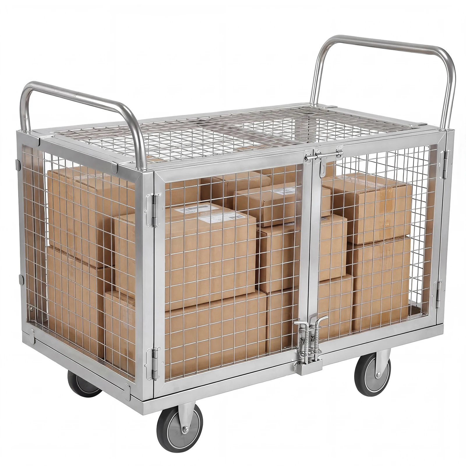 

Platform Truck Cart with Cage Steel Folding Utility Cart with Swivel Wheel 2000lbs Capacity for Groceries Garage Warehouse