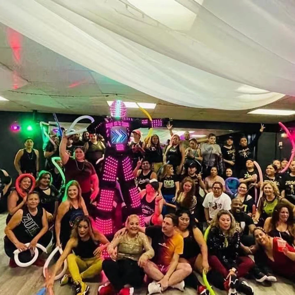 Adult LED Robot Costume Stilts Walker Halloween Light-Up DJ Nightclub Cosplay Outfit with Helmet And Mask for Rave Party Perform