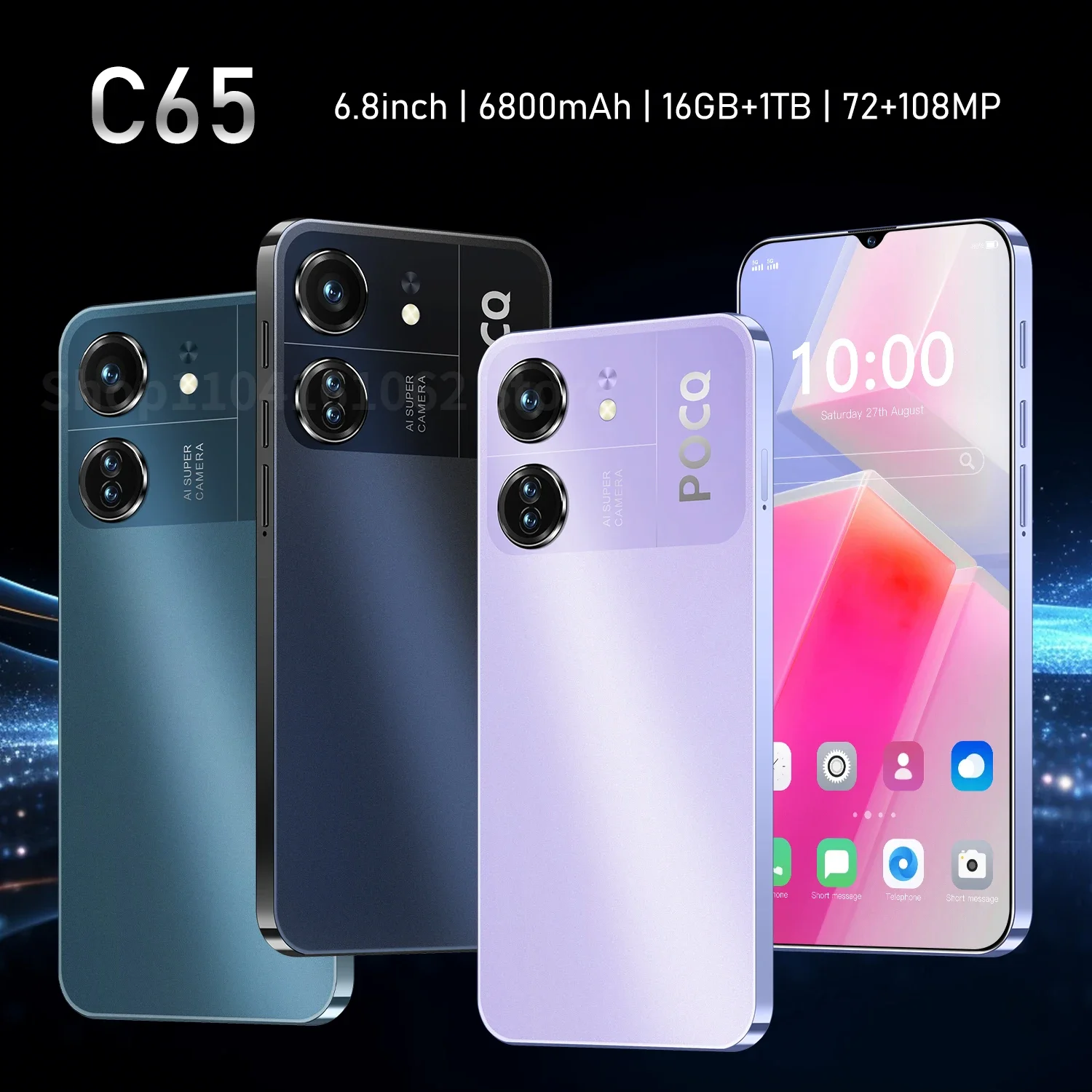 2024 NEW C65 Smart phone 6.8“ Dimensity 9300 16GB+1TB 6800mAh 72+108MP 4G/5G Network Cellphone Android Mobile Phone