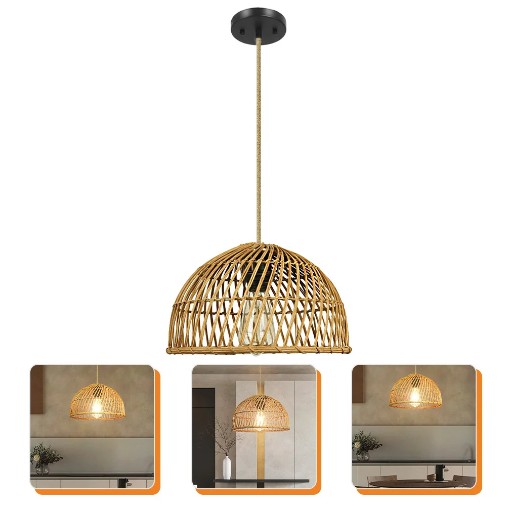 

Pendant Light E26 Base Natural Rattan Woven Hanging Kitchen Ceiling Light Fixtures Warm Atmosphere Pendant Lights