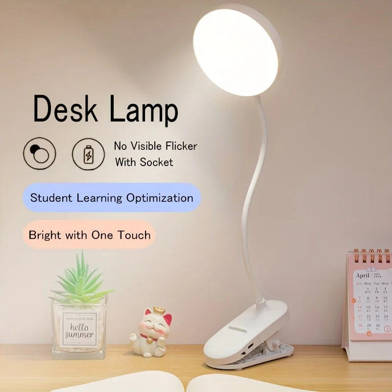 

Led Table Lamp USB Rechargeable Night Light With Folding Clamp Study Stand Read Lamp Touch 3 Modes Dimming Eye Protection Light