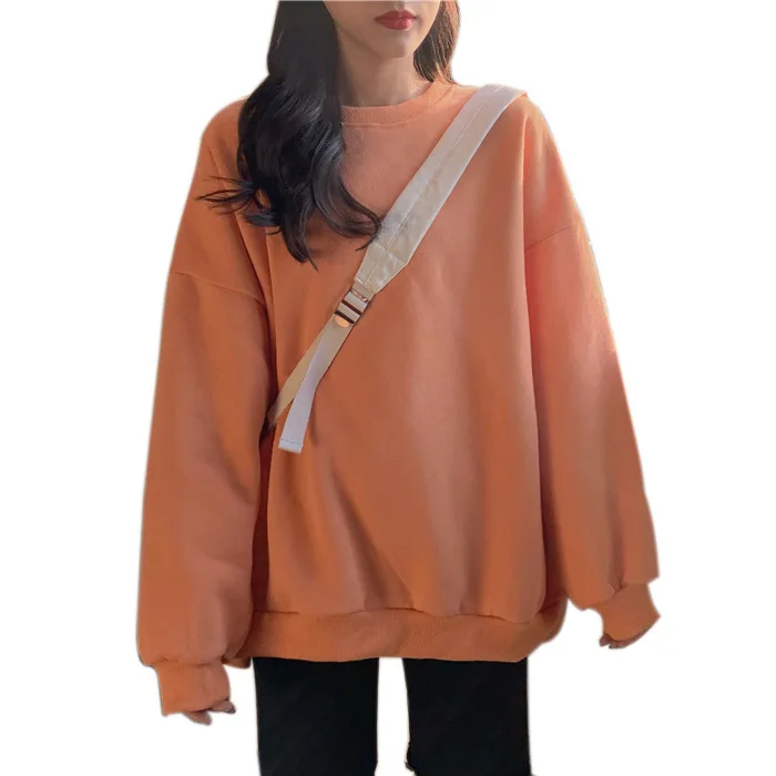 Warm Solid Basic Loose All-match Pullover Female New Fashion Long Sleeve Sweatshirt Winter Women Wool Liner Hoodies Sweatshirts