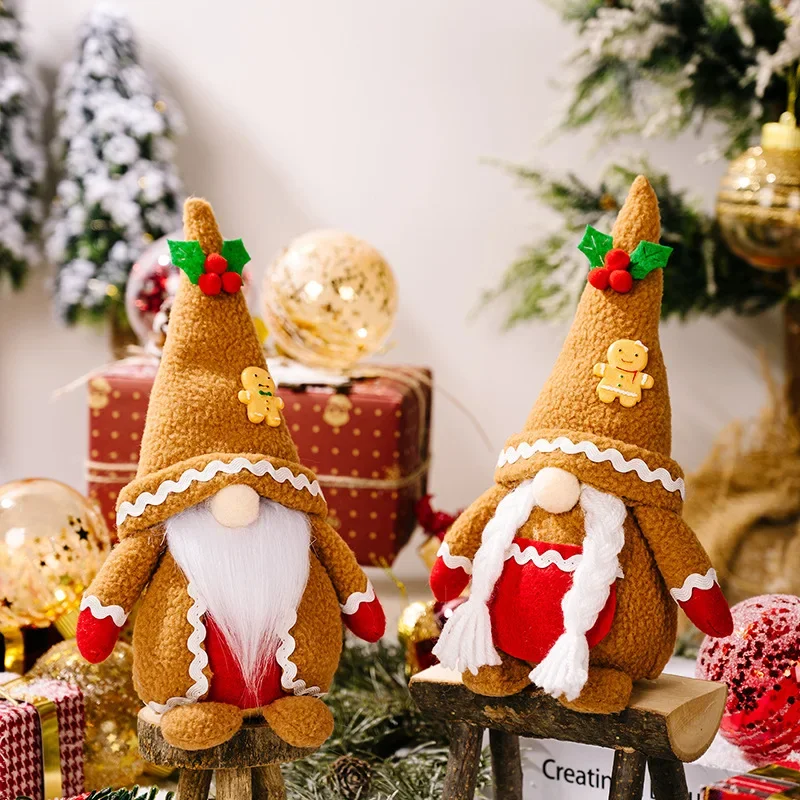 Cross-border New Christmas Decorations Gingerbread Man Knit Pointed Cap Rudolf Doll Without Face Window Display Piece