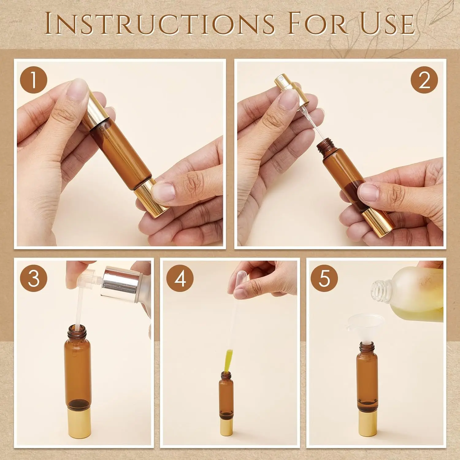 20 Stück 2-in-1 Parfüm-Rollflaschen 10ml Reise-Parfümflasche Nachfüllbare Auslaufsichere Ätherische Öl-Flaschen mit Nachfüllwerkzeug-Set – Detail 4