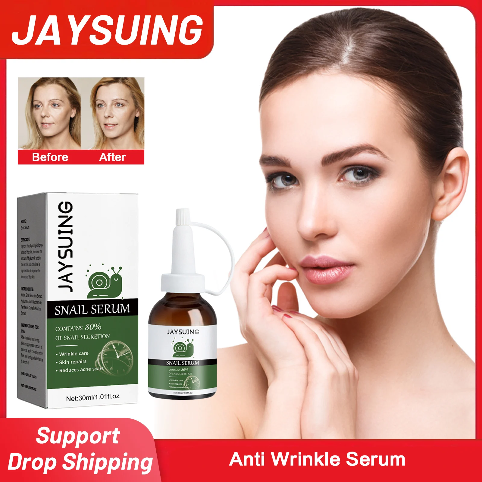 Snail Face Serum Anti Aging Wrinkles Remover Fade Fine Lines Brighten Moisturizing Firming Tender Skin Hyaluronic Acid Essence