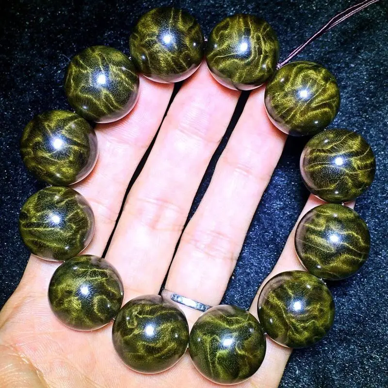 

Pure Natural Gloomy Wooden Hand String Men's 1.8mm Gold-rimmed Gold Wire Nanmu 2.0mm Large Buddha Beads Lovers Bracelet Ebony