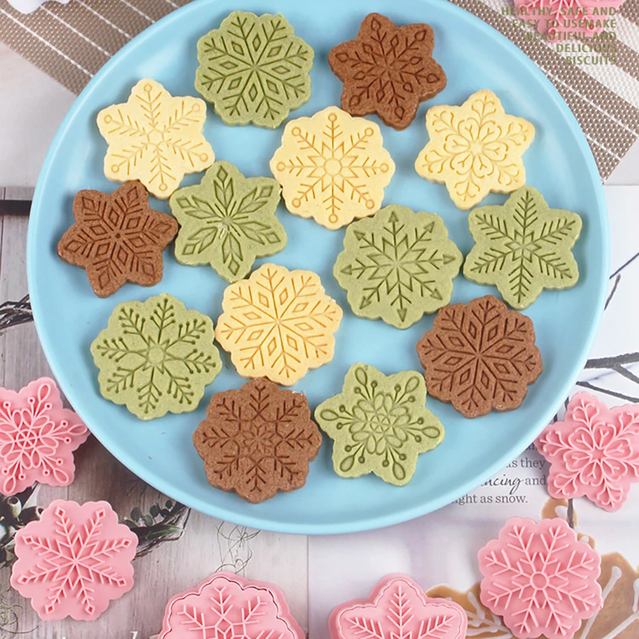 Emporte-pièce en forme de flocon de neige pour le jour de Noël, emporte-pièce, moule, roman, timbre, glaçage, cookie, pâtisserie, dessert, articles de cuisson, 9 pièces, ensemble