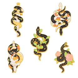 Black Snake Punk Badge Enamel Pins Winding Sword Plant Flower Denim Clothes Lapel Pins Jewelry Accessories Gifts for Men Women
