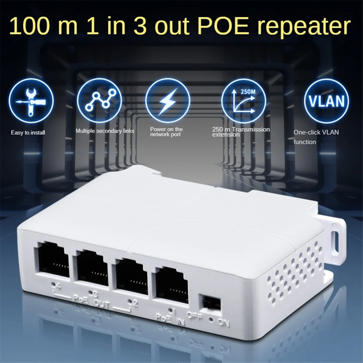 1 to 3 Port PoE Extender 100/1000M Poe Repeater IEEE802.3Af for IP Transmission Extender for POE Switch NVR IP Camera