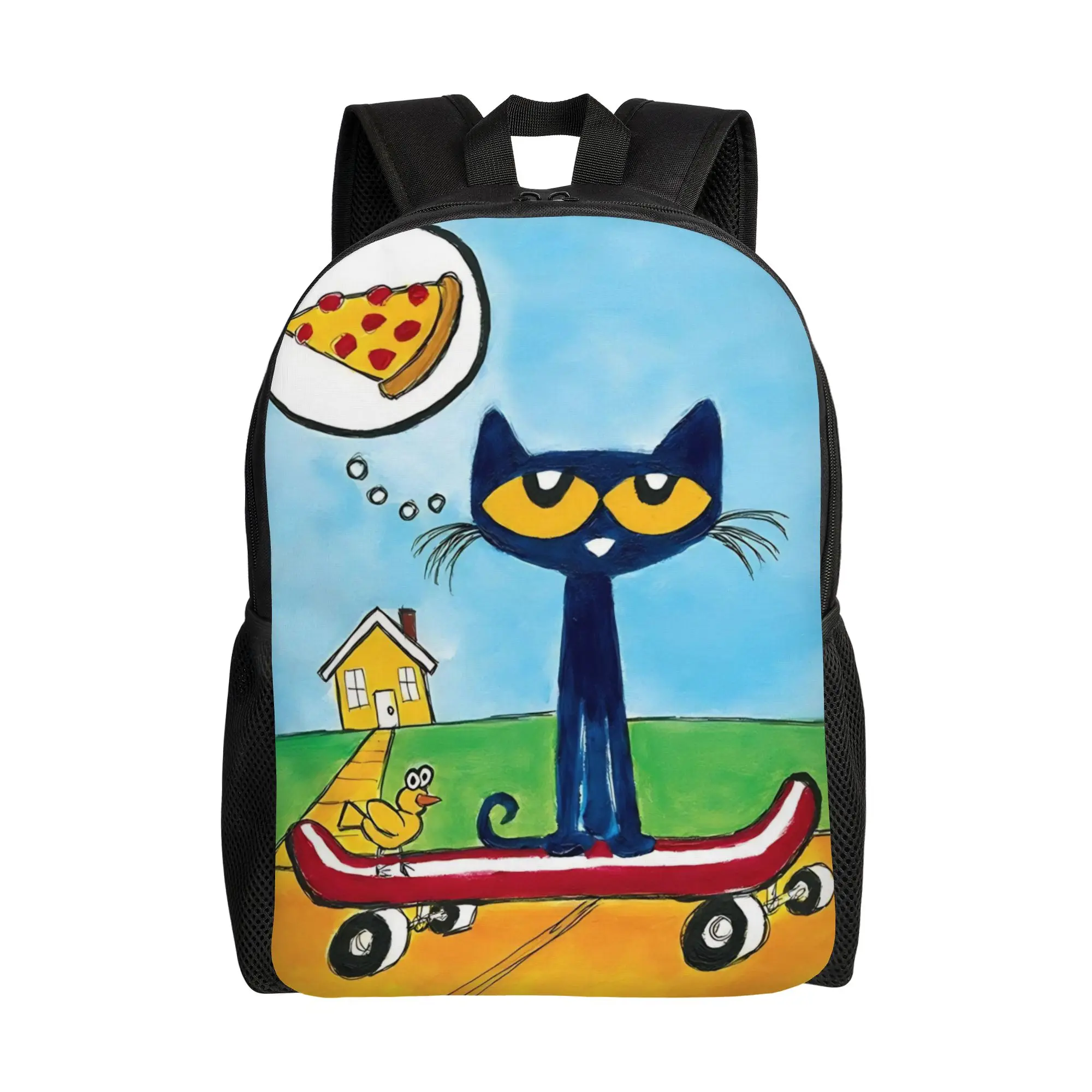 Pizza Pete The Cat Casual Backpack Outdoor High School Work  Daypack for Men Women Laptop Computer Shoulder Bag