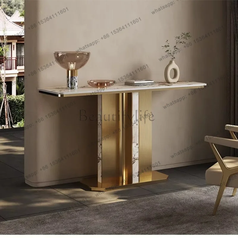 YJ Luxury French Style Console Table for Entryway, Designer Slab Top Villa Hall Cabinet