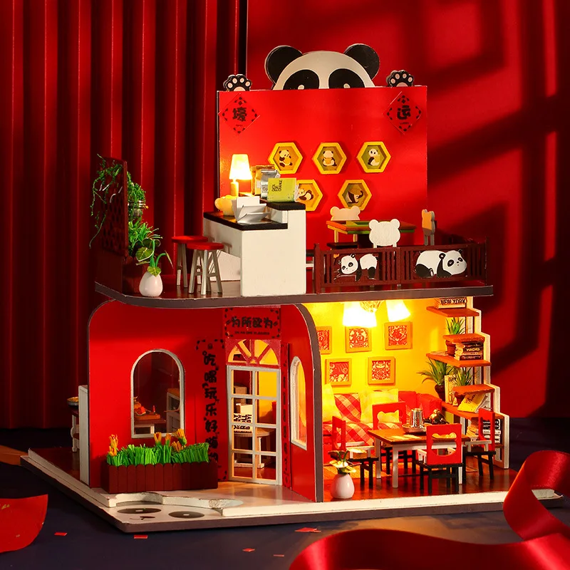 DIY الباندا السنة الجديدة منزل مصغرة أطقم منمذجة اليدوية الجمعية فيلا الإبداعية هدية عيد ميلاد الحاضر #5