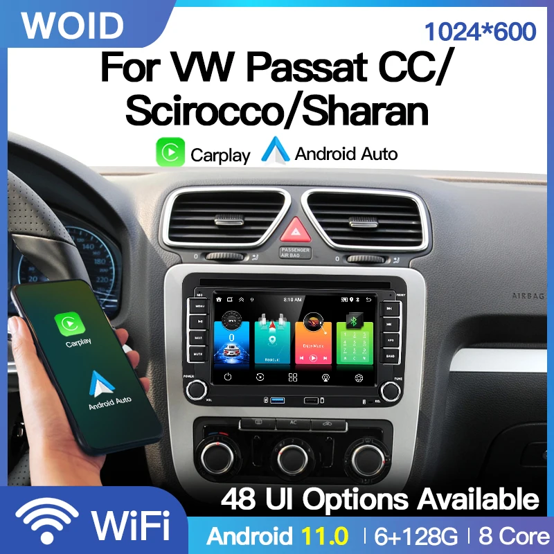 2 Din Car Android CarPlay Radio GPS Multimedia For Volkswagen VW Passat CC/Scirocco/Sharan Auto Stereo Wifi BT Player RDS DSP