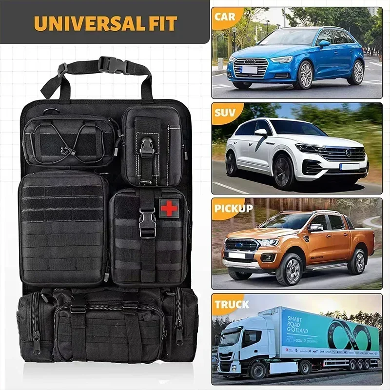 

Universal Car Backrest Organizer Wall Hanging Molle Panel Storage Bag with 5 Detachable Pouches