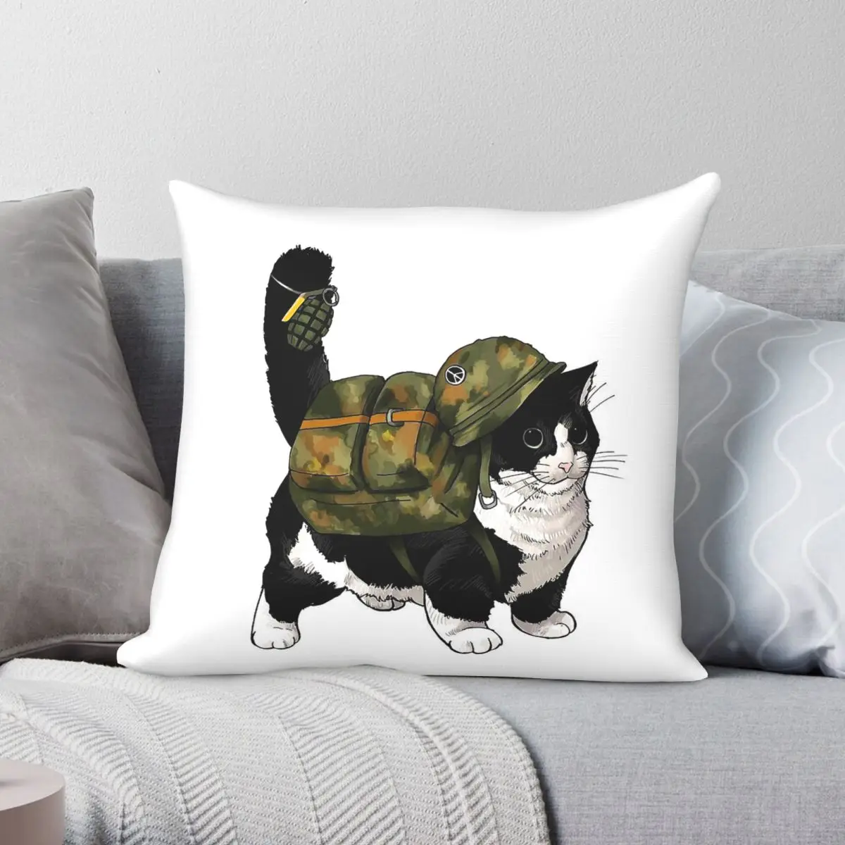 Soldier Cat Army Camouflage Square Pillowcase Polyester Linen Velvet Creative Zip Decor Throw Pillow Case Room Cushion Cover
