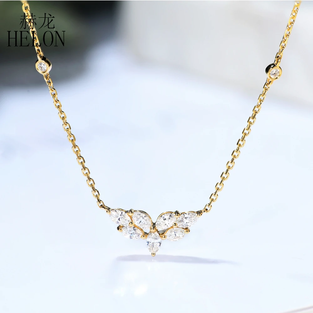 HELON Solid 18K Yellow Gold Marquise DEF Color Moissanite Diamond Necklace for Women Jewelry Moissanite Necklace Christmas Gifts