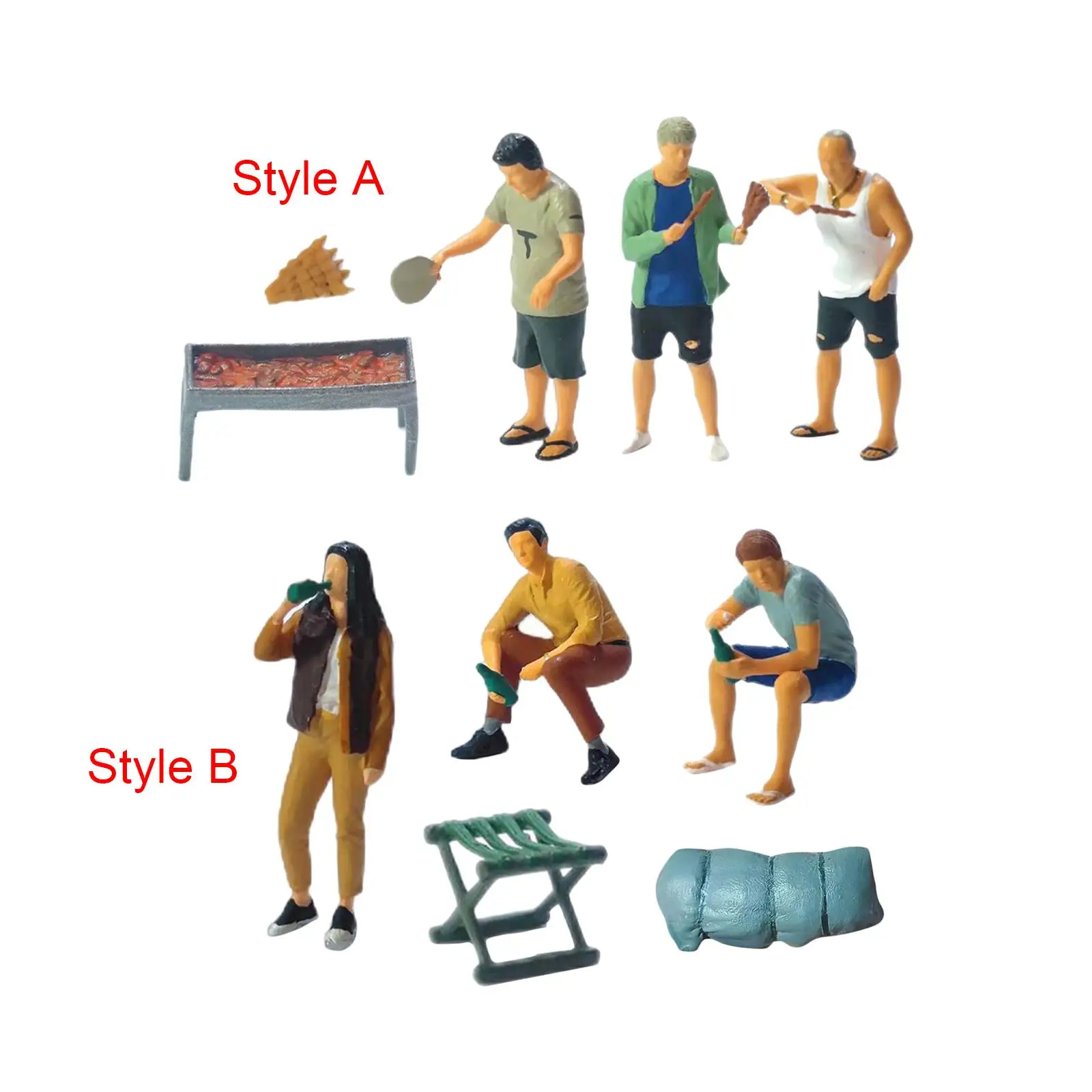 5 Pieces 1:64 Scale Tiny BBQ People Set Resin Figurines Diorama Scenery Miniature Decoration