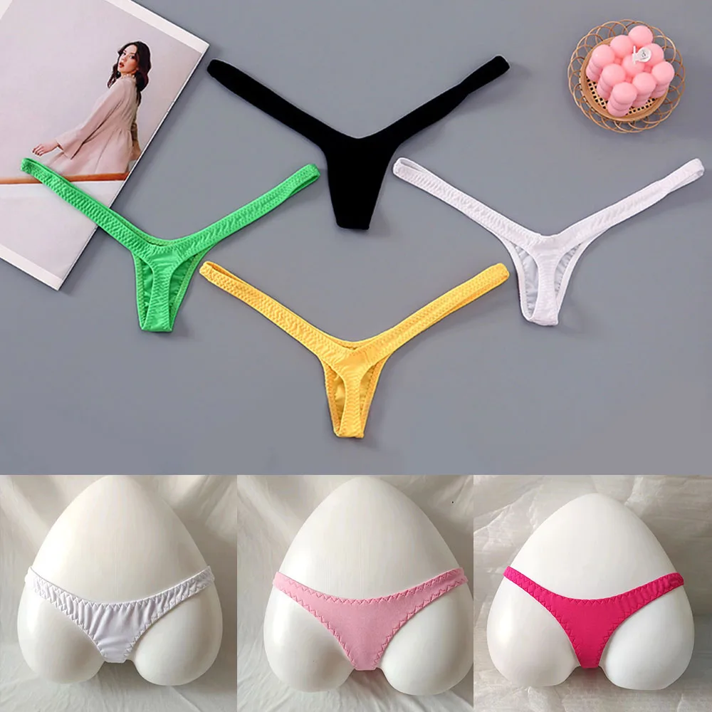 Tanga V profunda cor doce para mulheres, calcinha de cintura baixa, tangas de fundo de biquíni, roupa interior sexy, linha respirável, quente