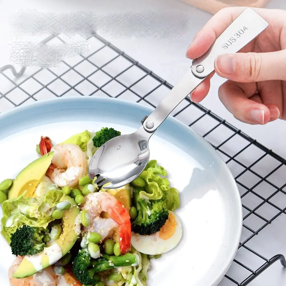 

Чехол для хранения посуды из нержавеющей стали, инструмент для путешествий на открытом воздухе, кемпинга, складные вилки, складная посуда, карманная ложка, вилка