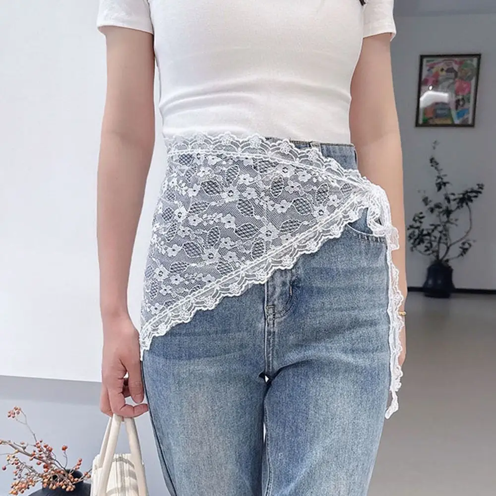 Koreanischer Blumenspitzen-Minirock mit Schnürung, Y2K-Streetwear, Spitze, Dreieckstuch, Schürze, Wickelrock für Damen