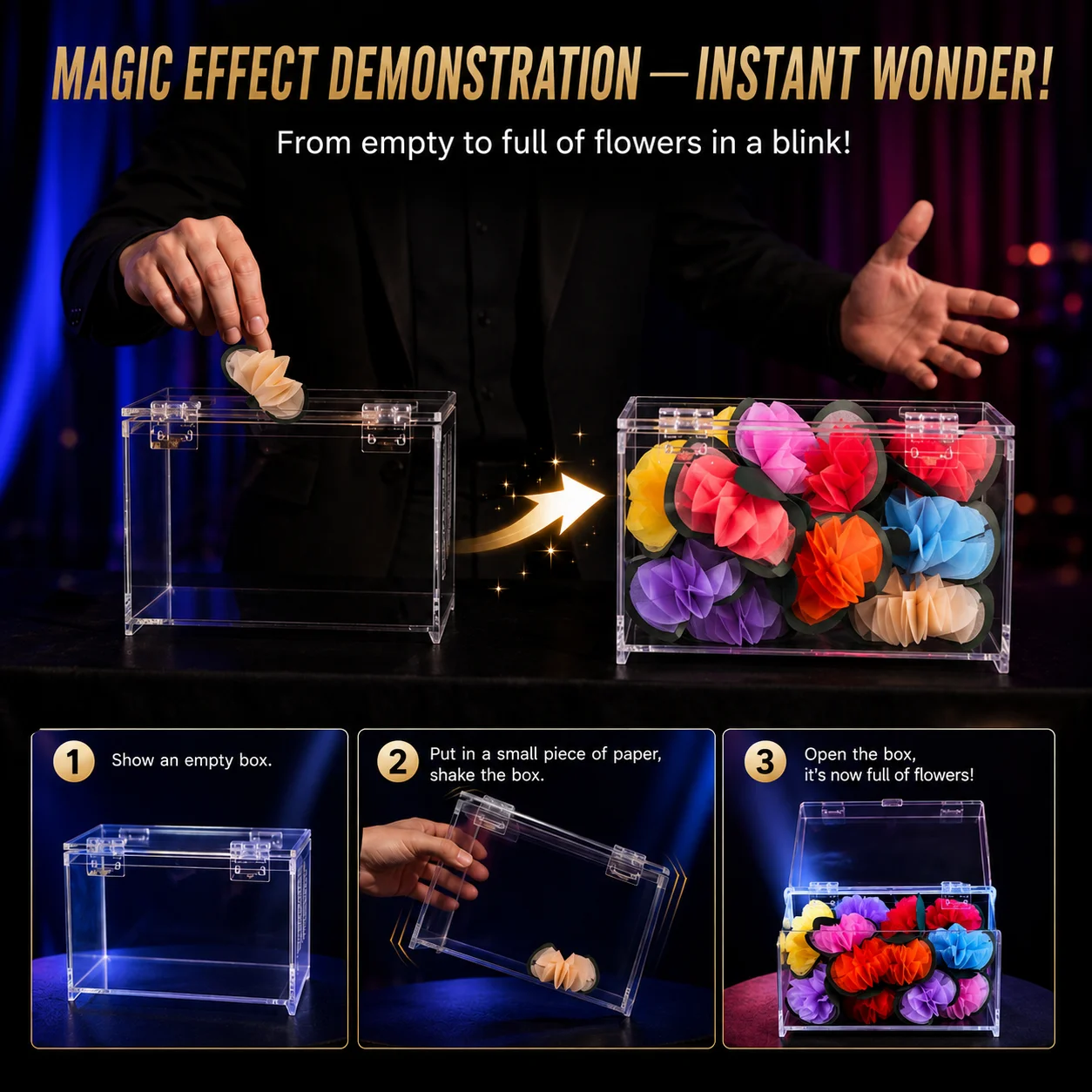 transparent-magic-flower-box-illusion-prop-empty-to-full-flower-appearing-stage-close-up-magic-trick-props