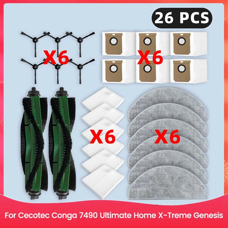 For Cecotec Conga 7490 Ultimate Home X-Treme Genesis Spare Parts Filter Main Side Brush Mop Dust Bag Accessories