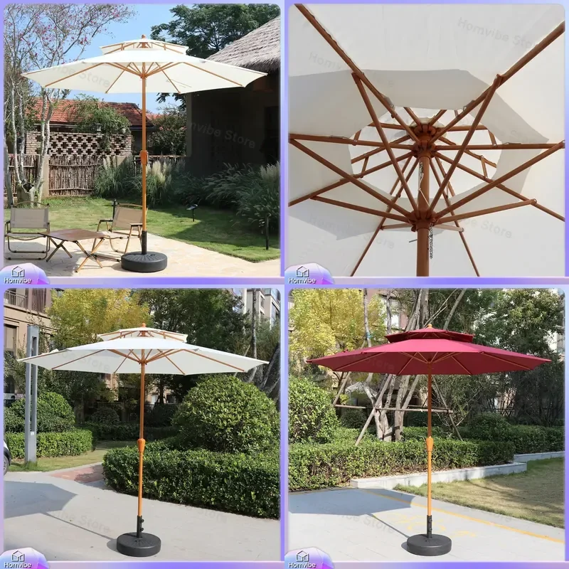 Large Outdoor Patio Umbrella Sunshade Beach Camping Parasol Straight Pole Central Column Hand Crank Folding Garden Yard