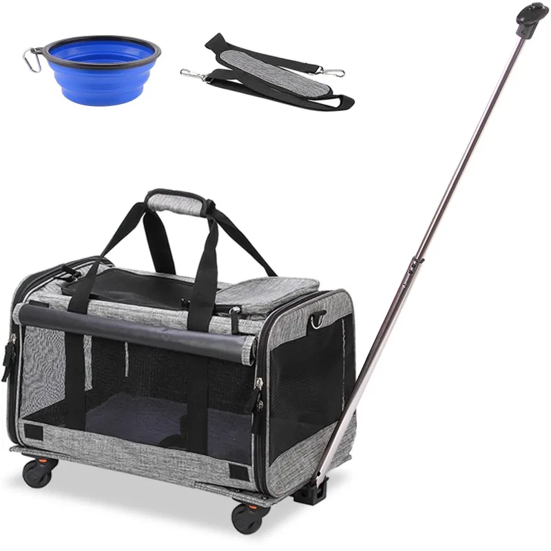 

Pet Carrier with Wheels, Airline Approved Dog Cat Carrier for Medium Small Dogs, Pet Travel Rolling Carrier, Telescopic
