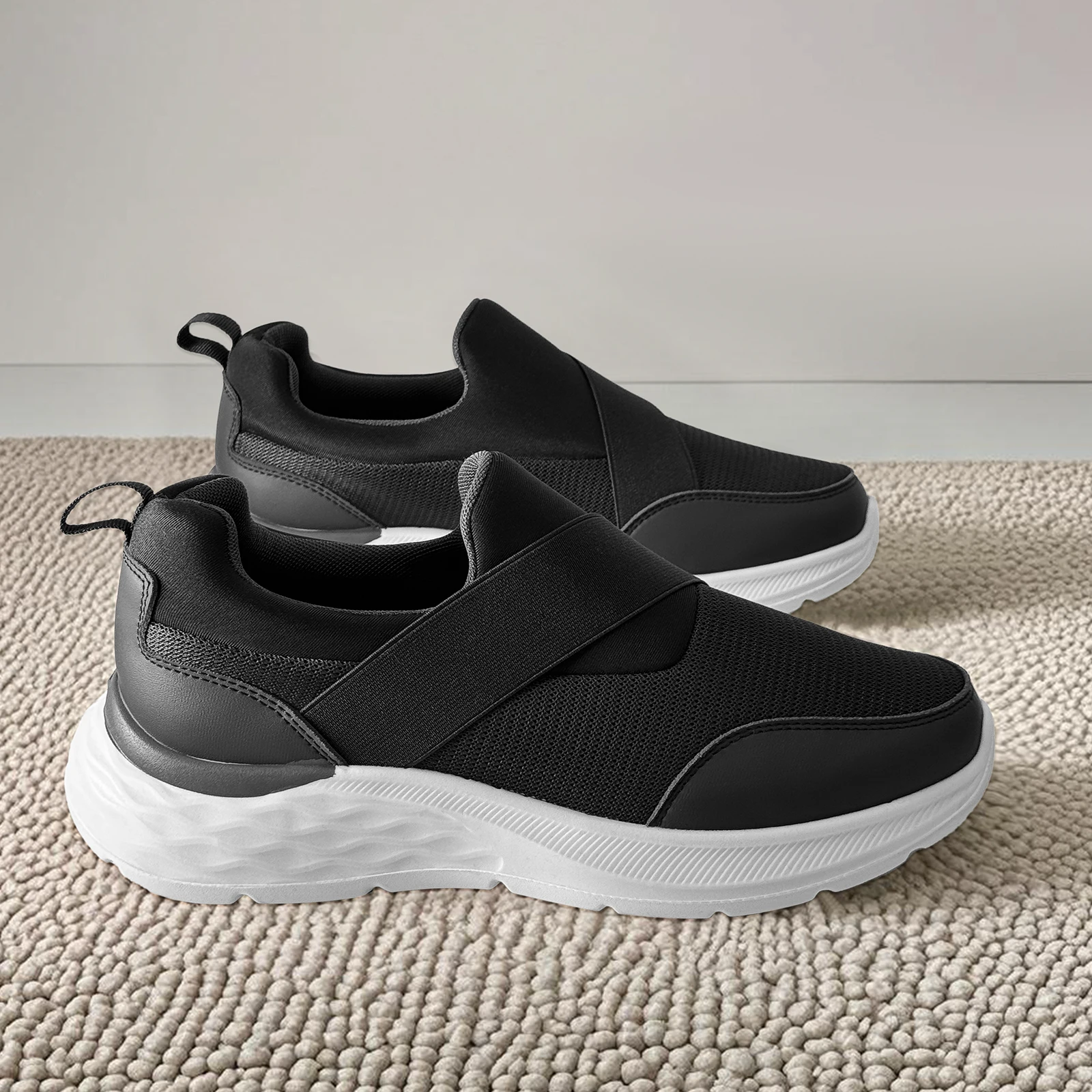 

Простые черные повседневные мужские туфли на липучке, сетчатый верх, дышащие, легкие, на толстой подошве, спортивные прогулочные туфли.