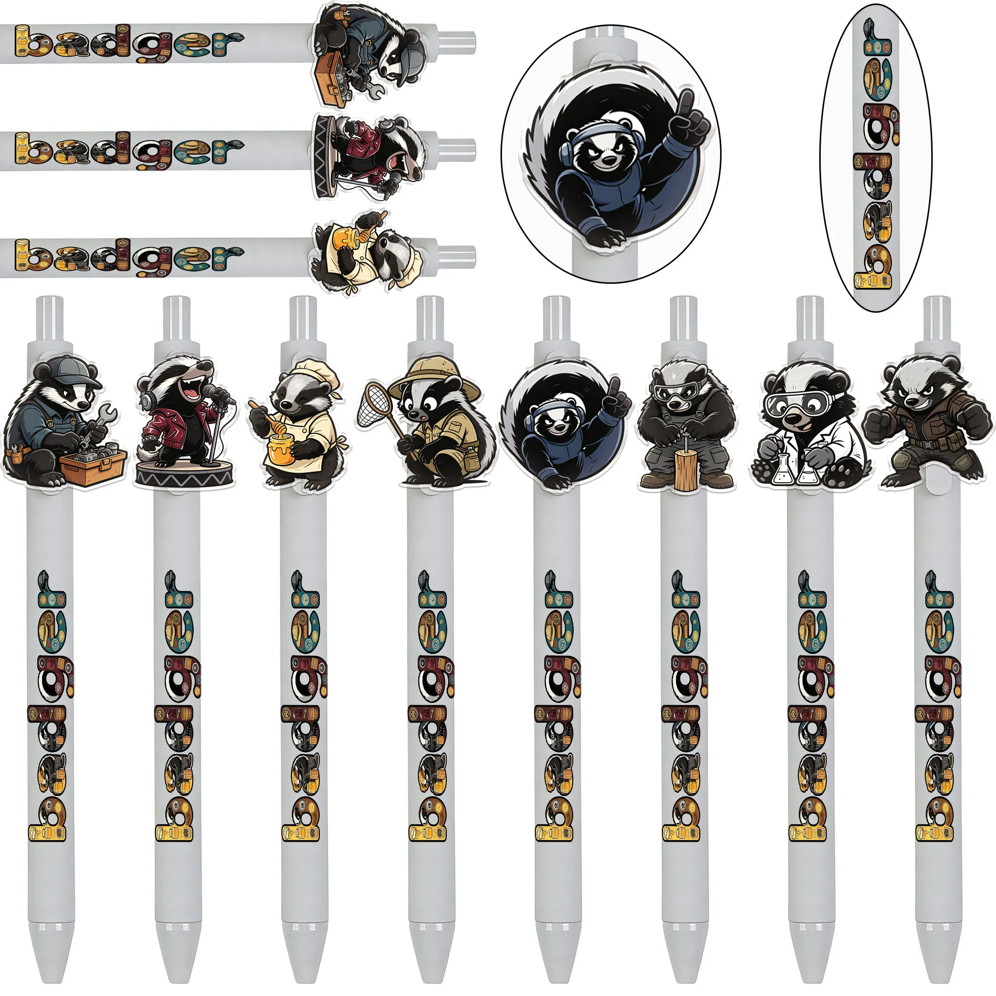 15Pcs Honey Badger Theme Ballpoint Pens, Smooth Writing, Suitable for Office and Daily Use, Easy to Use, Random Patterns