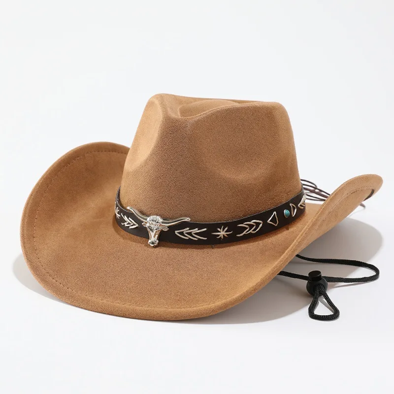 Autumn and winter men and women's woolen jazzy felt hat cow head logo curling top hat Tibetan sunshade hat