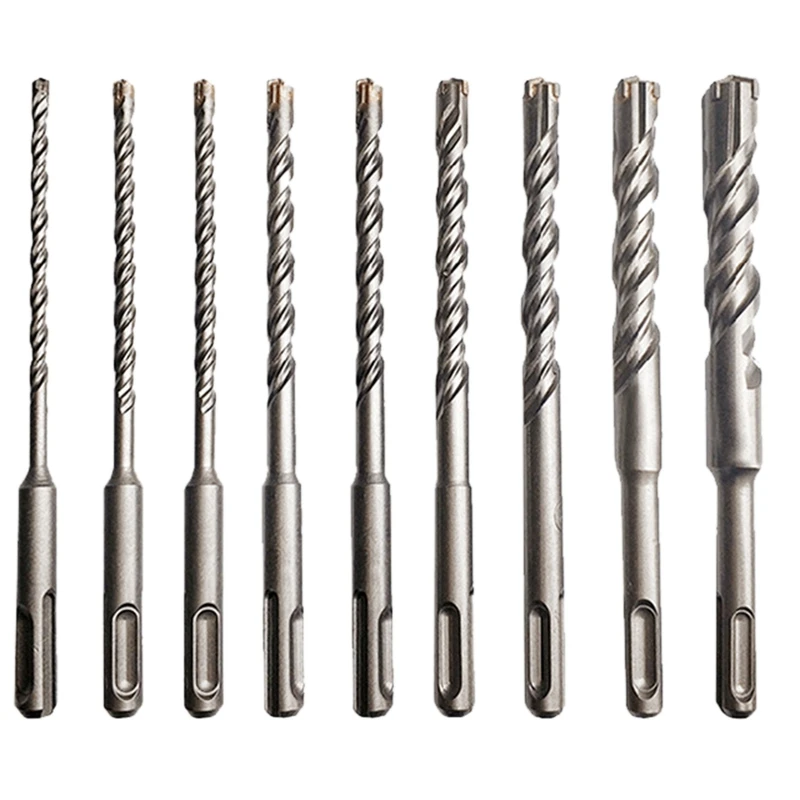 9 Pieces 160Mm SDS Plus Masonry Drill Bits Kit Multi-Point Twin Spiral Hammer Drill Bits Set