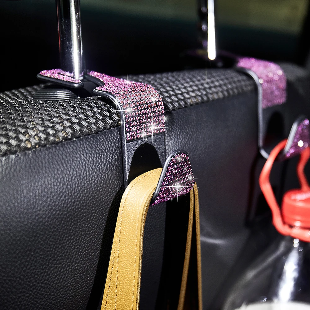 2pcs Artificial Diamond Car Hook, Car Hidden Car Storage Hook Creative Car Seat Hook Hanger Car Accessories For Women image 2