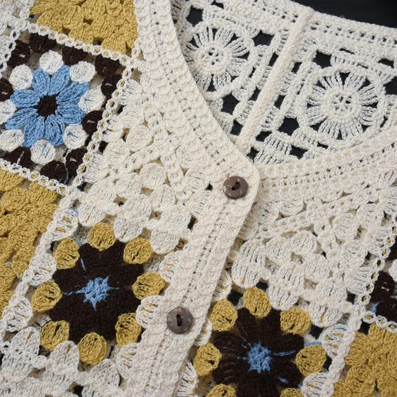 Granny Square Crochet Vest Top Sheer Open Knit Sleeveless Button-up Blouse Cardigan Women Summer Fairycore Cottagecore Outfit