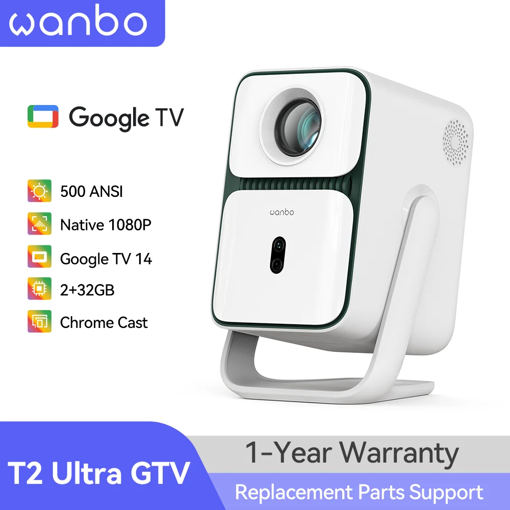 [2026 NIEUW] Wanbo T2 Ultra Google TV 14 Projector, Native 1080P FHD, 2+32G, 500 ANSI, ASA 3.0, 10W speakers, met 120 °   draaibare standaard