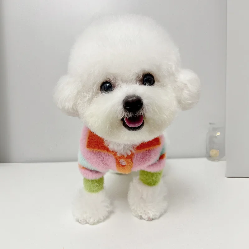 Pet Stripe Plush Sweater Cute Colorful Coat Dog Teddy Bears Schnauzer Small Dog Autumn/Winter Thickened Sweater Puppy Clothes