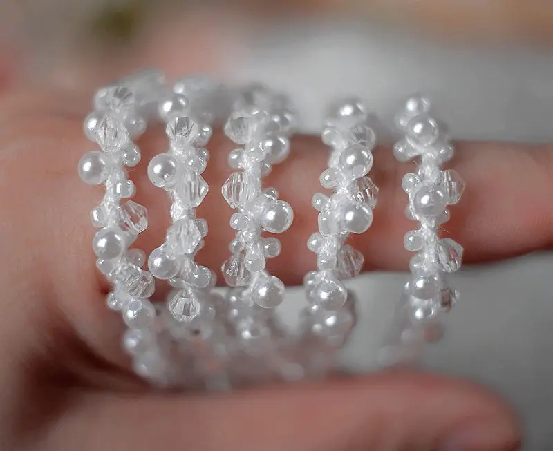 2yard price Hand-beaded pearl lace webbing accessories diy headwear clothing wedding dress decoration shoulder strap lace