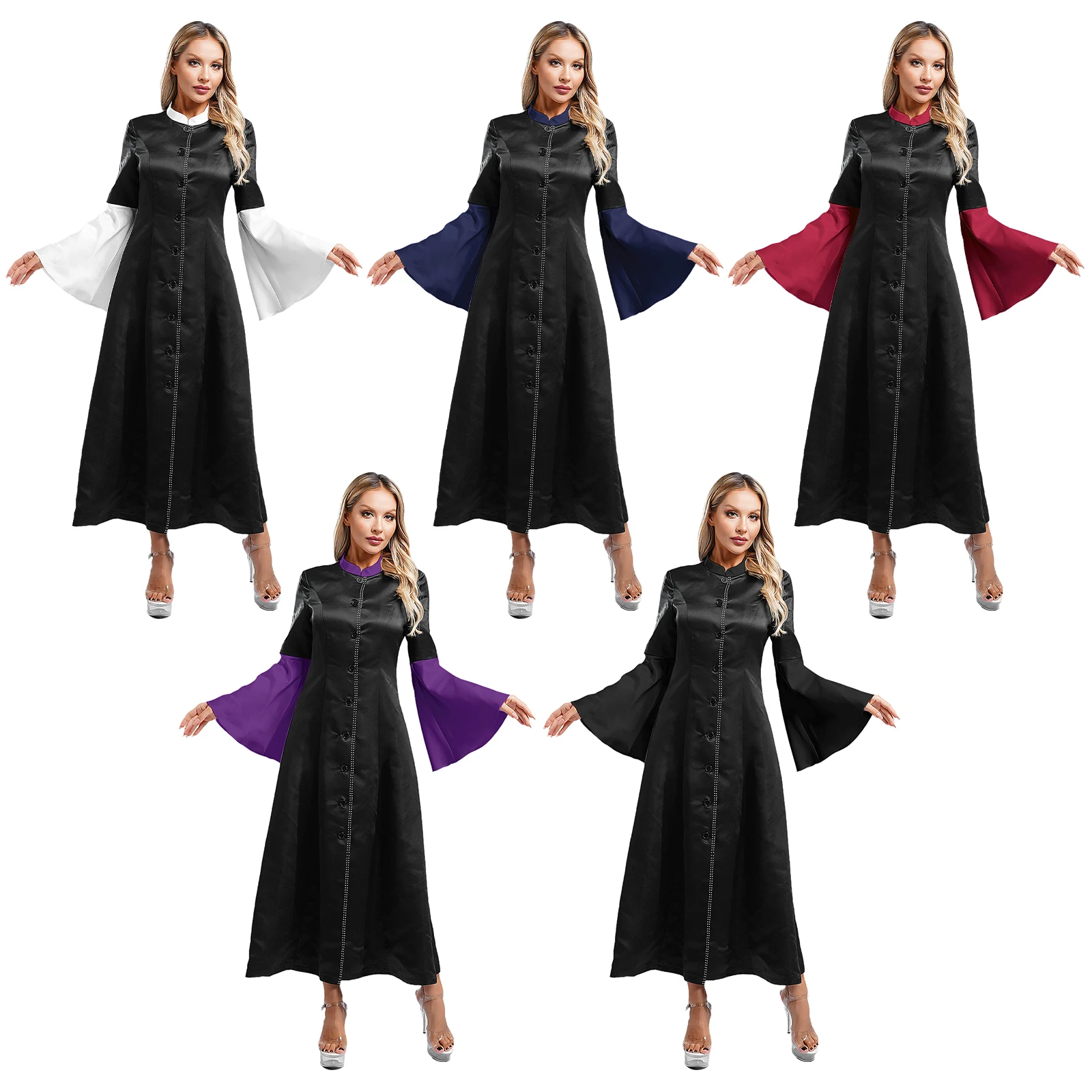 Women Liturgical Preacher Clergy Robe Church Choir Robe Button Loose Maxi Dress Priest Pulpit Robes Cosplay Gown Priestess Dress