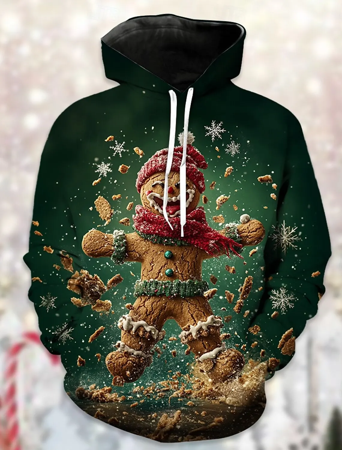 Men's Hoodie Casual Fashion Winter Theme Gingerbread Man Printed Hoodie 3D Design Men's Long Sleeve New Year Gift Top