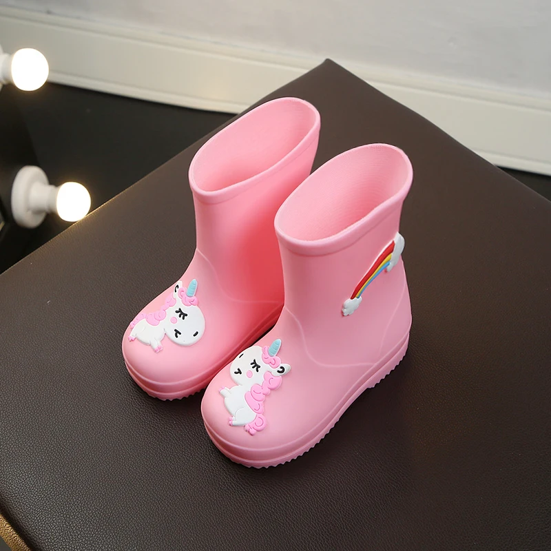 New Kids Rain Boots For Girls Rubber Rainboot Boys Baby Girls PVC Warm Children Waterproof Shoes Modis Cartoon Unicorn Removable