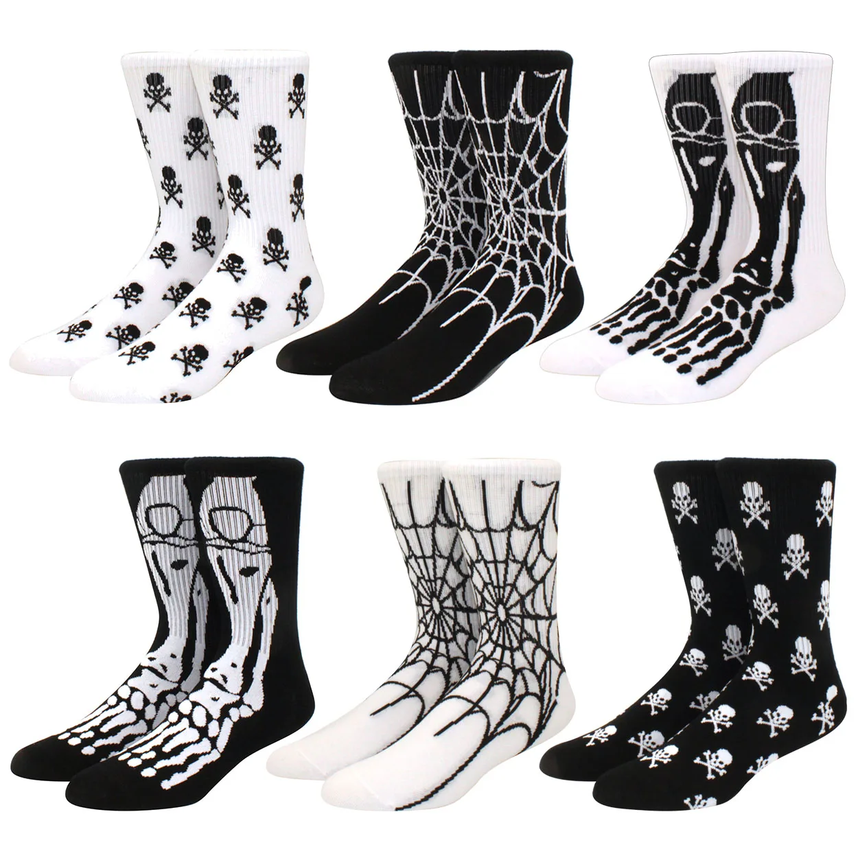 

1 pair of men's hip hop spider skull personality skateboard socks