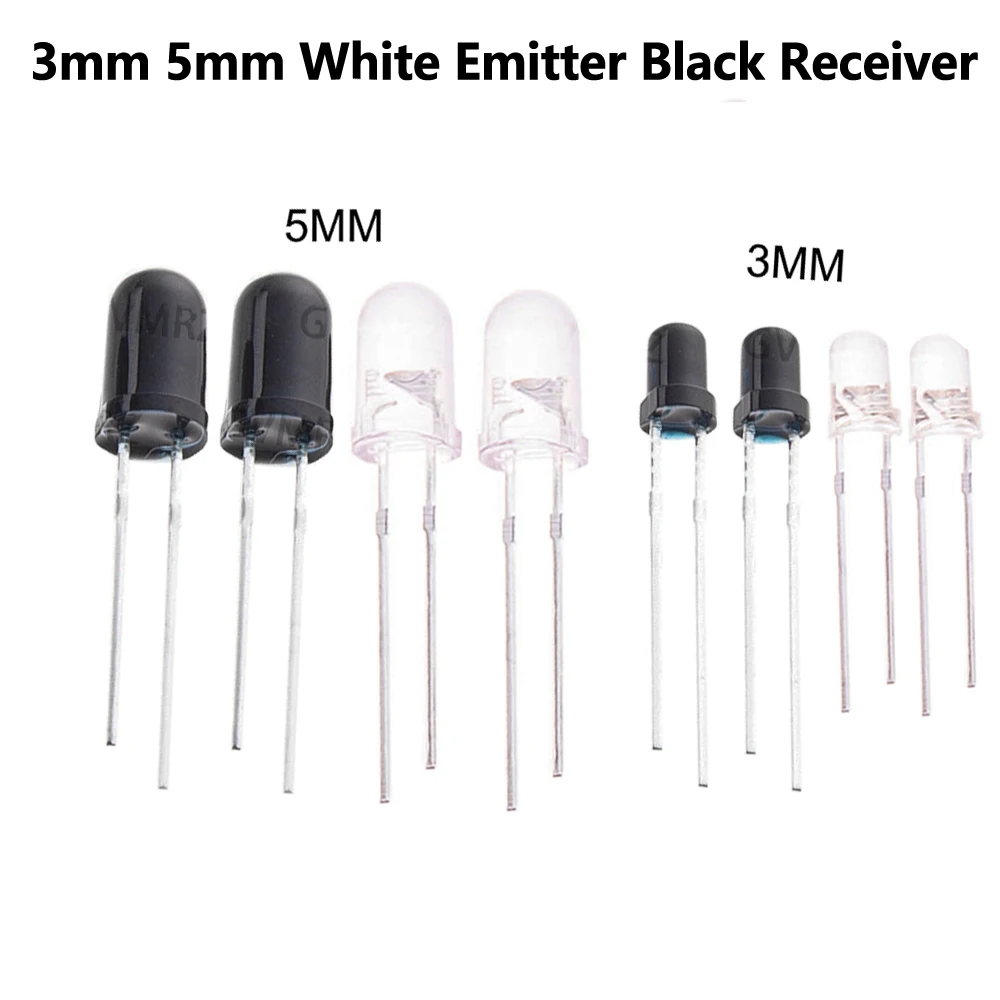 50/100/1000PCS LED Diode Emitter & Receiver Pair 3mm 5mm White Emitter Black Receiver for PCB DIY Electronics